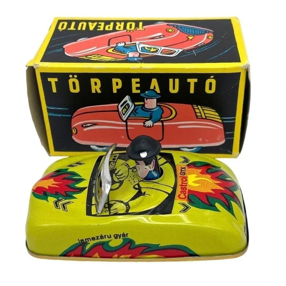 Vintage Törpeautó Tin Toy Car with Original Box – Lemezáru Gyár Hungary 1960s‎